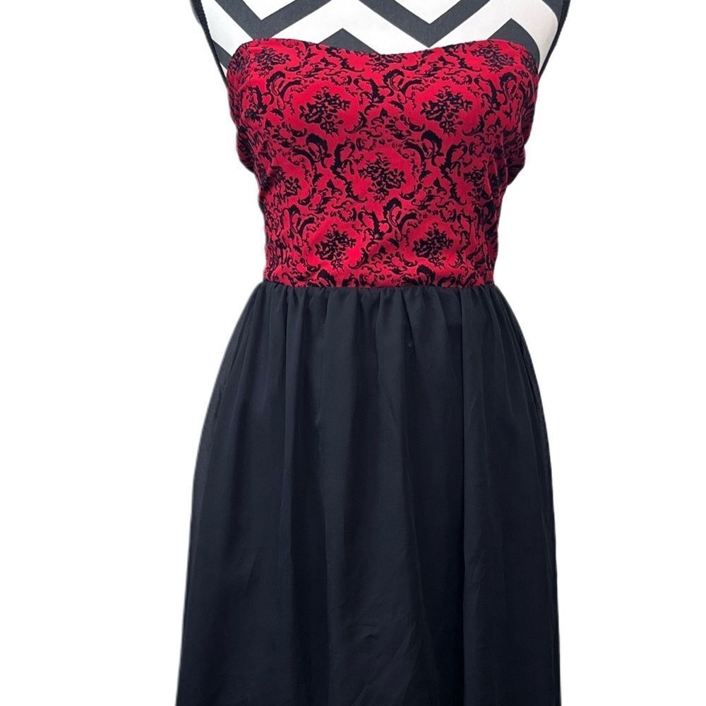 Y2K Witchy Gothic Victorian Dark Floral Sheer Strapless Dress Sz S